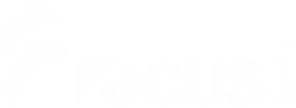 Focus Sports logo in white, showcasing a sleek and modern design.