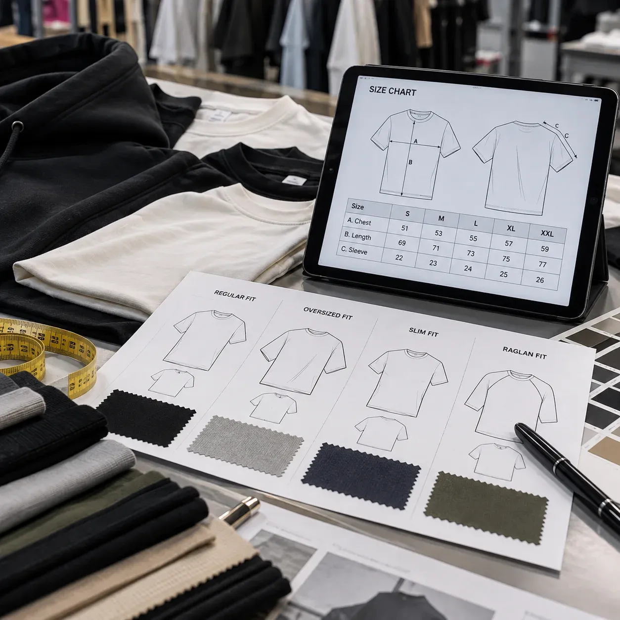 Streetwear oversized and boxy fit customization and size chart development