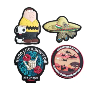 A set of high-quality embroidered rubber patches featuring a variety of designs, including cartoon characters, humorous graphics, and military insignia.