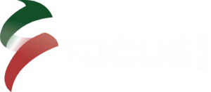 Focus Sports custom clothing brand logo featuring a dynamic green, white, and red swoosh